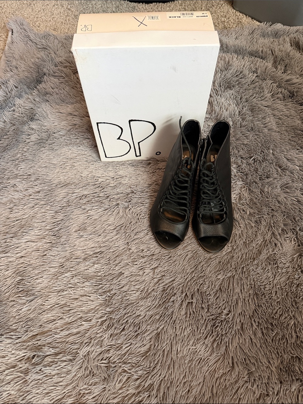 bp Black Lace-Up Peep Toe Ankle Booties